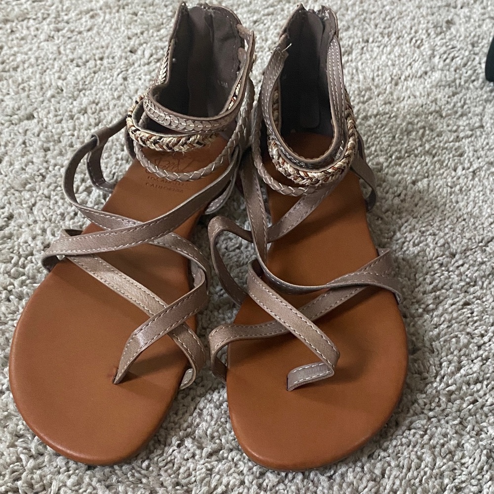Jellypop Brown Strappy Braided Gladiator Style Sandals